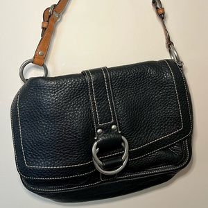 Coach Chelsea Hobo Shoulder Bag Pebbled Leather Black w/Tan Strap Authentic Y2K